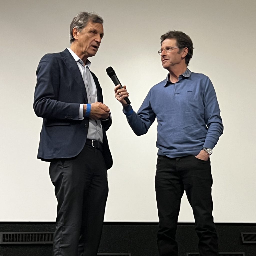 Dominique Blanc et Marcel Parietti du Panathlon Club de Lausanne lors de la projection du film Old Boys au Rex à Vevey le 30 janvier 2023